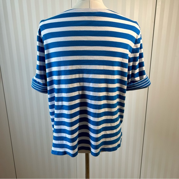 Lauren Ralph Lauren turquoise blue and white striped roll short sleeve Size 2X - Picture 3 of 8